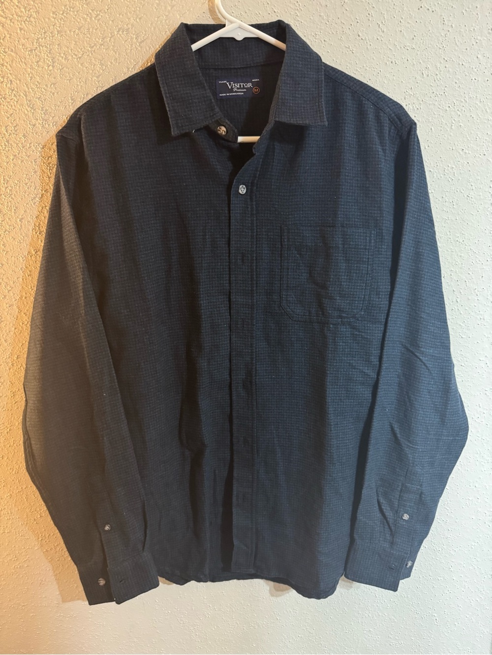 Men's Dark Blue Long Sleeve Button-Up Shirt